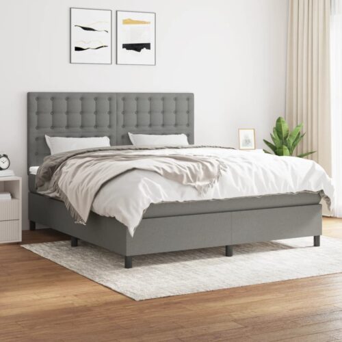 Queen Mattress with Bed Frame & Topper Set Fabric Dark Grey 153x203cm - Image 8