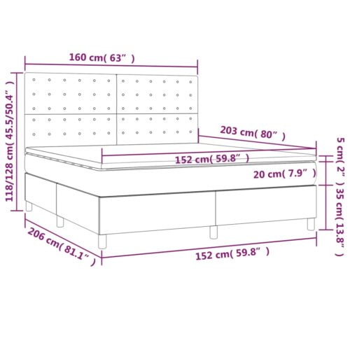 Queen Mattress with Bed Frame & Topper Set Fabric Dark Grey 153x203cm - Image 7