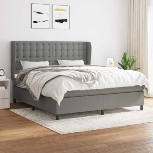 Queen Mattress with Bed Frame & Topper Set Fabric Dark Grey 153x203cm - Image 8