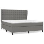 Queen Mattress with Bed Frame & Topper Set Fabric Dark Grey 153x203cm