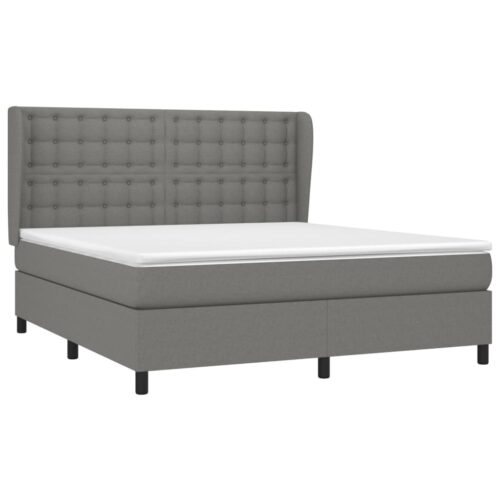 Queen Mattress with Bed Frame & Topper Set Fabric Dark Grey 153x203cm - Image 3