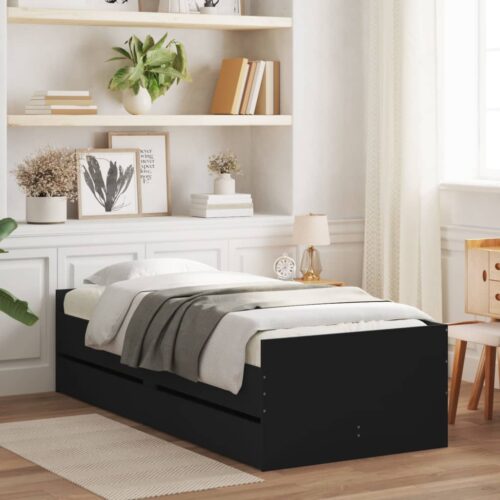 Bed Frame with Drawers Black 90x190cm - Image 12
