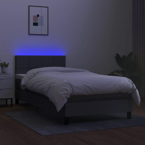 Box Spring Bed with Mattress&LED Dark Grey 100x200cm Fabric - Image 3