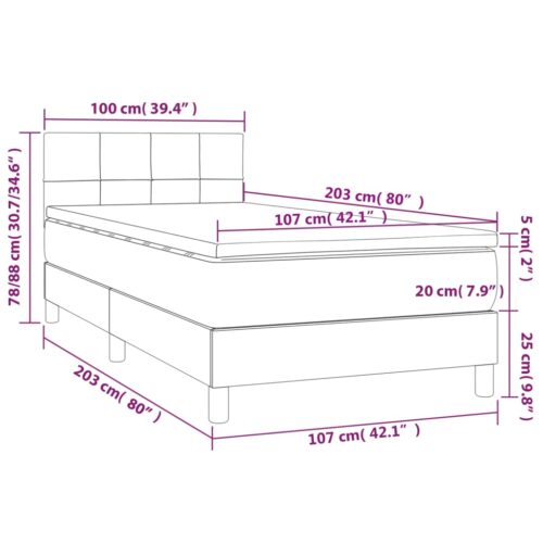 Box Spring Bed with Mattress&LED Dark Grey 100x200cm Fabric - Image 8