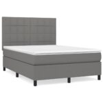 Box Spring Bed with Mattress Dark Grey 137x187cm Double Size Fabric