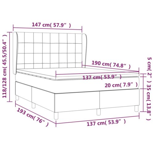 Box Spring Bed with Mattress Dark Grey 137x187cm Double Size Fabric - Image 7