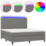 Queen Mattress with LED Lights Bed Frame & Topper Set Fabric Dark Grey 153x203cm