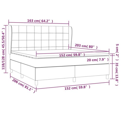 Bed Frame with Spring Mattress & Topper Queen Fabric Dark Grey 153x203cm - Image 7