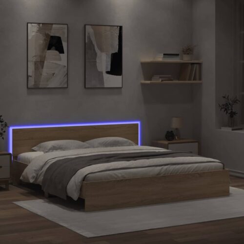 Bed Frame with LED Sonoma Oak 183x203cm King - Image 13