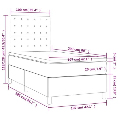Box Spring Bed with Mattress&LED Black 106x203cm King Single Size Faux Leather - Image 8