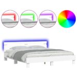 Bed Frame with LED White 183x203cm King