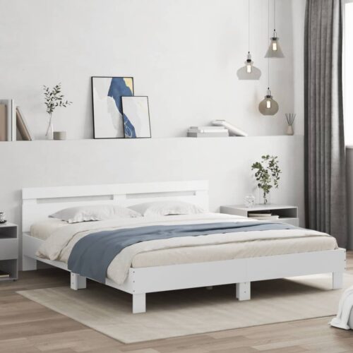 Bed Frame with LED White 183x203cm King - Image 3