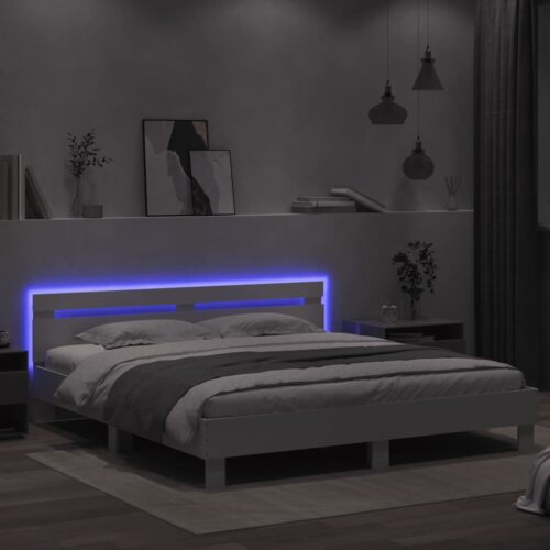 Bed Frame with LED White 183x203cm King - Image 4