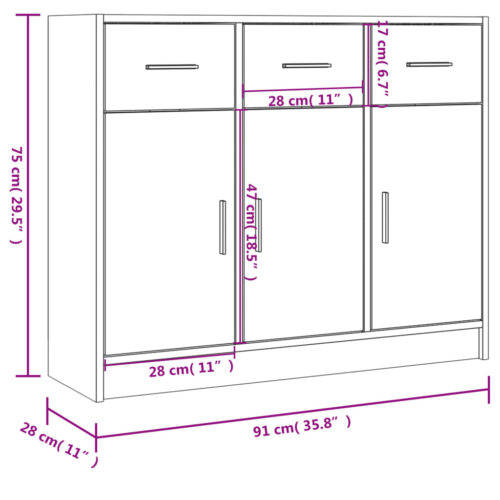 Sideboard White 91x28x75cm Engineered Wood - Image 11