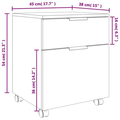 Mobile File Cabinet with Wheels White 45x38x54cm Engineered Wood - Image 10