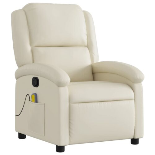 Massage Recliner Chair Cream Faux Leather - Image 3