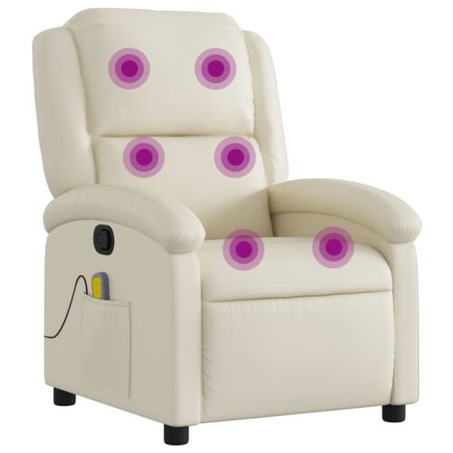 Massage Recliner Chair Cream Faux Leather - Image 2