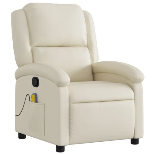 Massage Recliner Chair Cream Faux Leather - Image 3