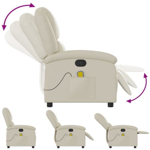 Massage Recliner Chair Cream Faux Leather - Image 5