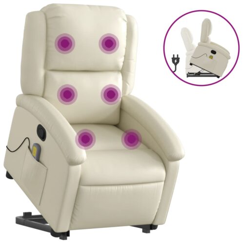 Stand up Massage Recliner Chair Cream Faux Leather - Image 2
