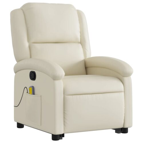 Stand up Massage Recliner Chair Cream Faux Leather - Image 3