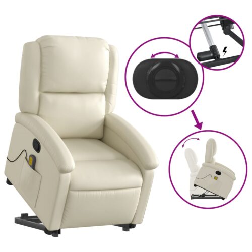 Stand up Massage Recliner Chair Cream Faux Leather - Image 5