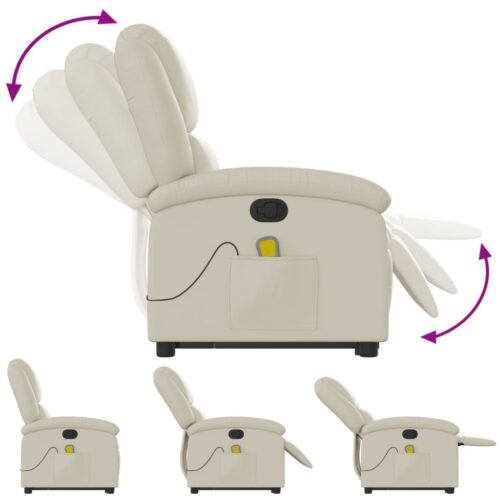 Stand up Massage Recliner Chair Cream Faux Leather - Image 6