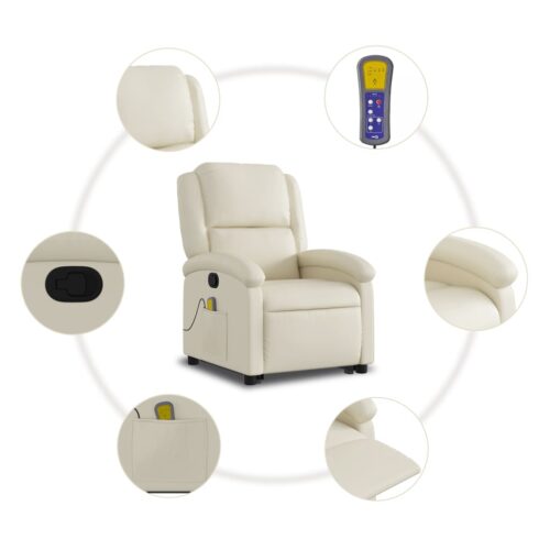 Stand up Massage Recliner Chair Cream Faux Leather - Image 7