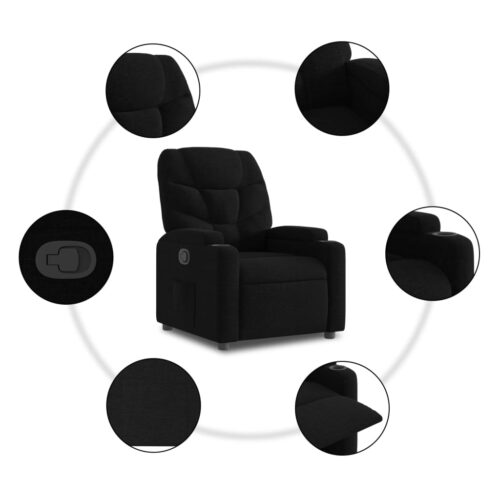 Fabric Recliner Chair Modern Lounge Living Room Sofa Movie TV Couch Armchair Black - Image 5