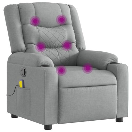 Massage Recliner Chair Light Grey Fabric - Image 2