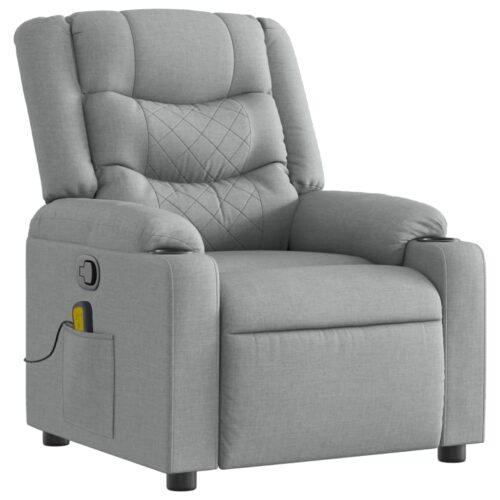Massage Recliner Chair Light Grey Fabric - Image 3