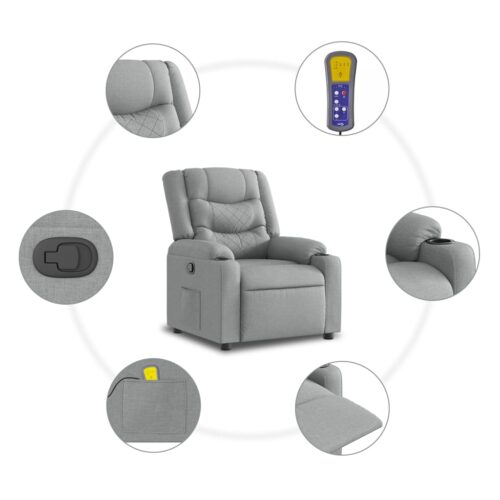 Massage Recliner Chair Light Grey Fabric - Image 6