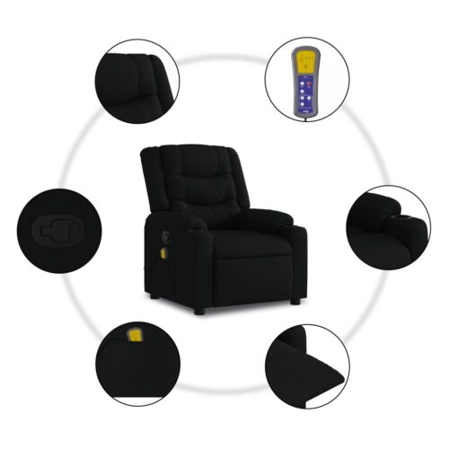 Massage Recliner Chair Black Fabric - Image 6