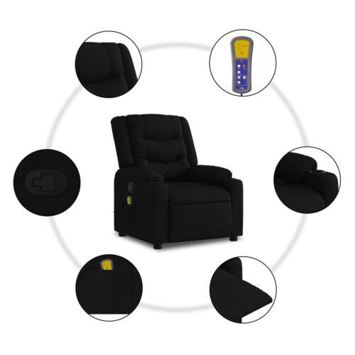 Massage Recliner Chair Black Fabric - Image 6