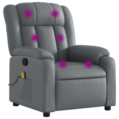 Massage Recliner Chair Grey Faux Leather - Image 2