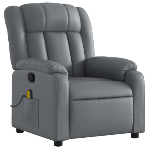 Massage Recliner Chair Grey Faux Leather - Image 3