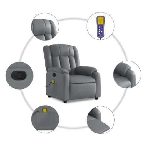 Massage Recliner Chair Grey Faux Leather - Image 6