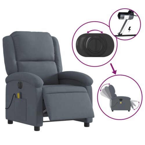 Electric Massage Recliner Chair Dark Grey Velvet - Image 6
