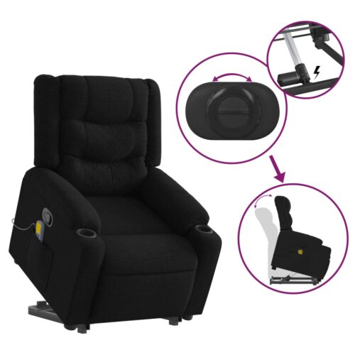 Stand up Massage Recliner Chair Black Fabric - Image 5