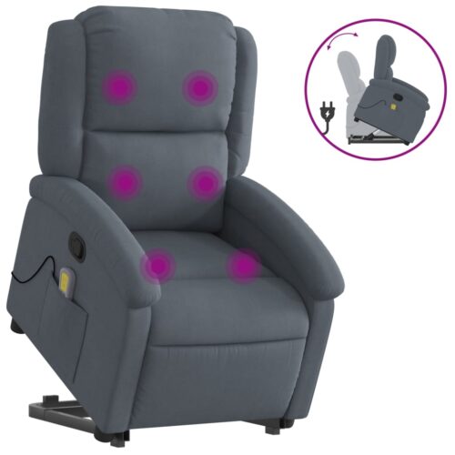 Stand up Massage Recliner Chair Dark Grey Velvet - Image 2