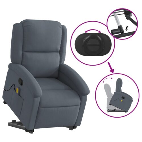 Stand up Massage Recliner Chair Dark Grey Velvet - Image 6