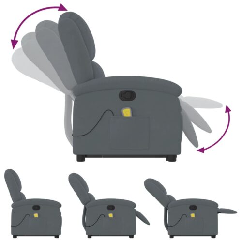 Stand up Massage Recliner Chair Dark Grey Velvet - Image 7