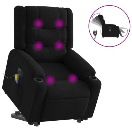 Electric Stand up Massage Recliner Chair Black Fabric - Image 2