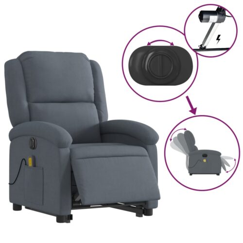 Electric Stand up Massage Recliner Chair Dark Grey Velvet - Image 5