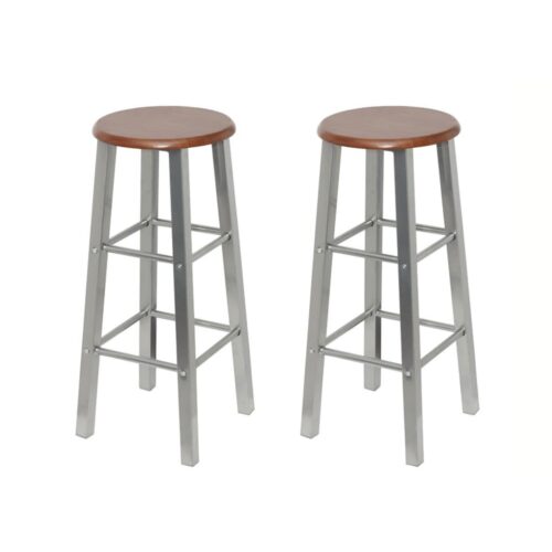 Bar Stools 2pcs Metal with MDF Seat