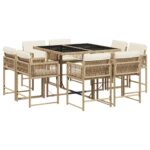 9-Piece Outdoor Dining Set Garden Patio Chairs Wicker Rattan Furniture Setting