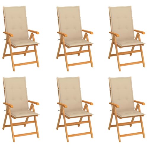 Garden Chairs 6pcs with Beige Cushions Solid Teak Wood