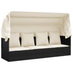 Outdoor Lounge Bed Roof and Black Wicker Rattan