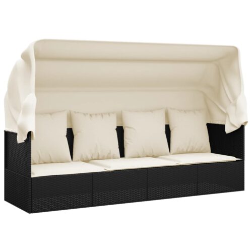 Outdoor Lounge Bed Roof and Black Wicker Rattan