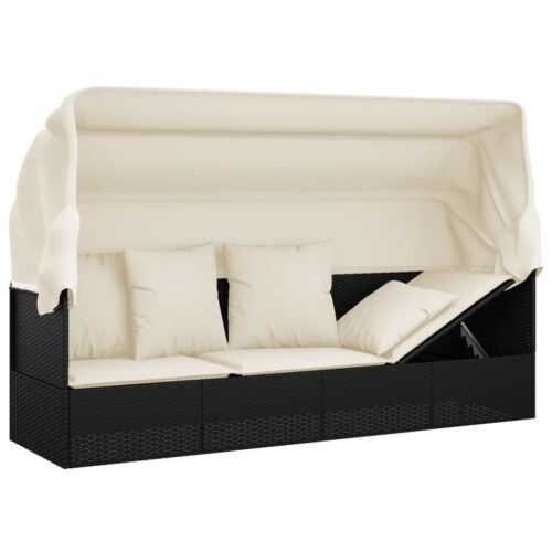 Outdoor Lounge Bed Roof and Black Wicker Rattan - Image 8